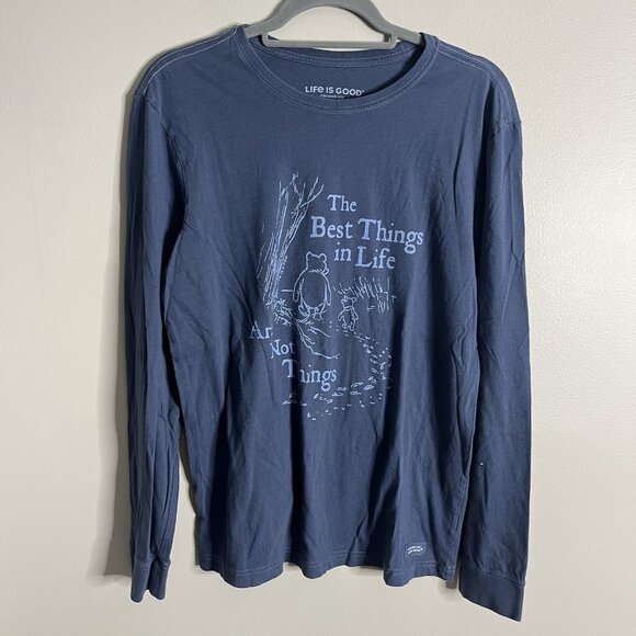 Life Is Good Men’s Size Small Blue Long Sleeve Winnie the Pooh Tee Shirt - Picture 1 of 7